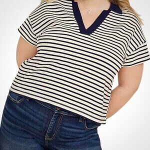 Classic European Twee Striped Preppy Collared Coastal Short Sleeve [size XXL]